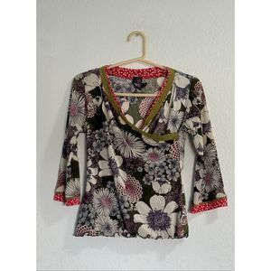 ANAC Designed by Kimi Top Womens M  Mesh Bell Sleeve Tattoo  Tunic Blouse Y2K